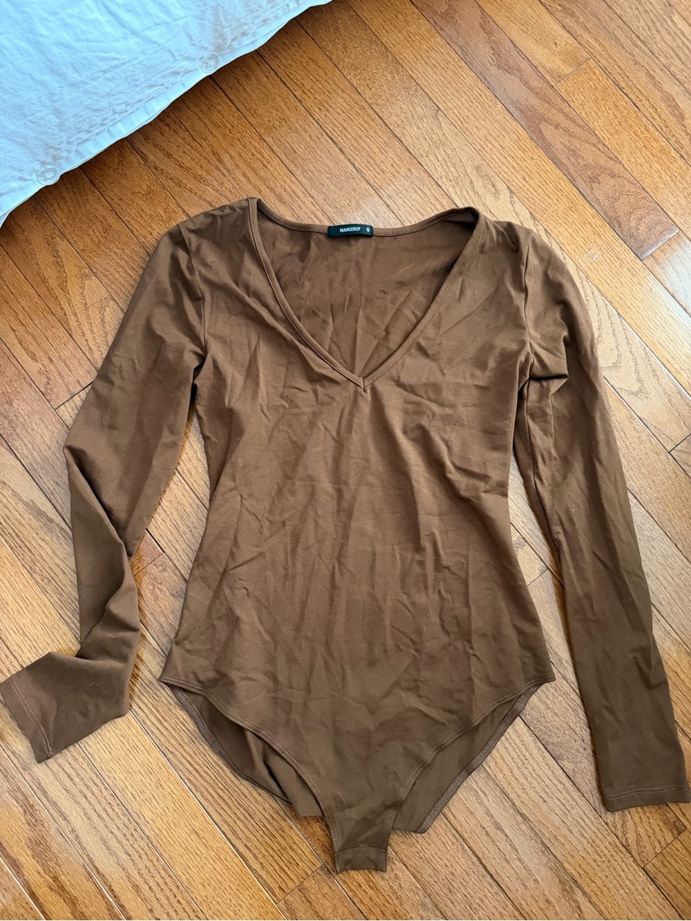 Skims Brown V-Neck Long Sleeve Bodysuit